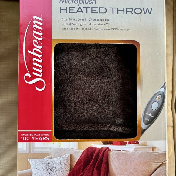 Sunbeam Microplush Comfy Soft Electric Heated Throw Blanket Brown New In Box - Picture 1 of 5